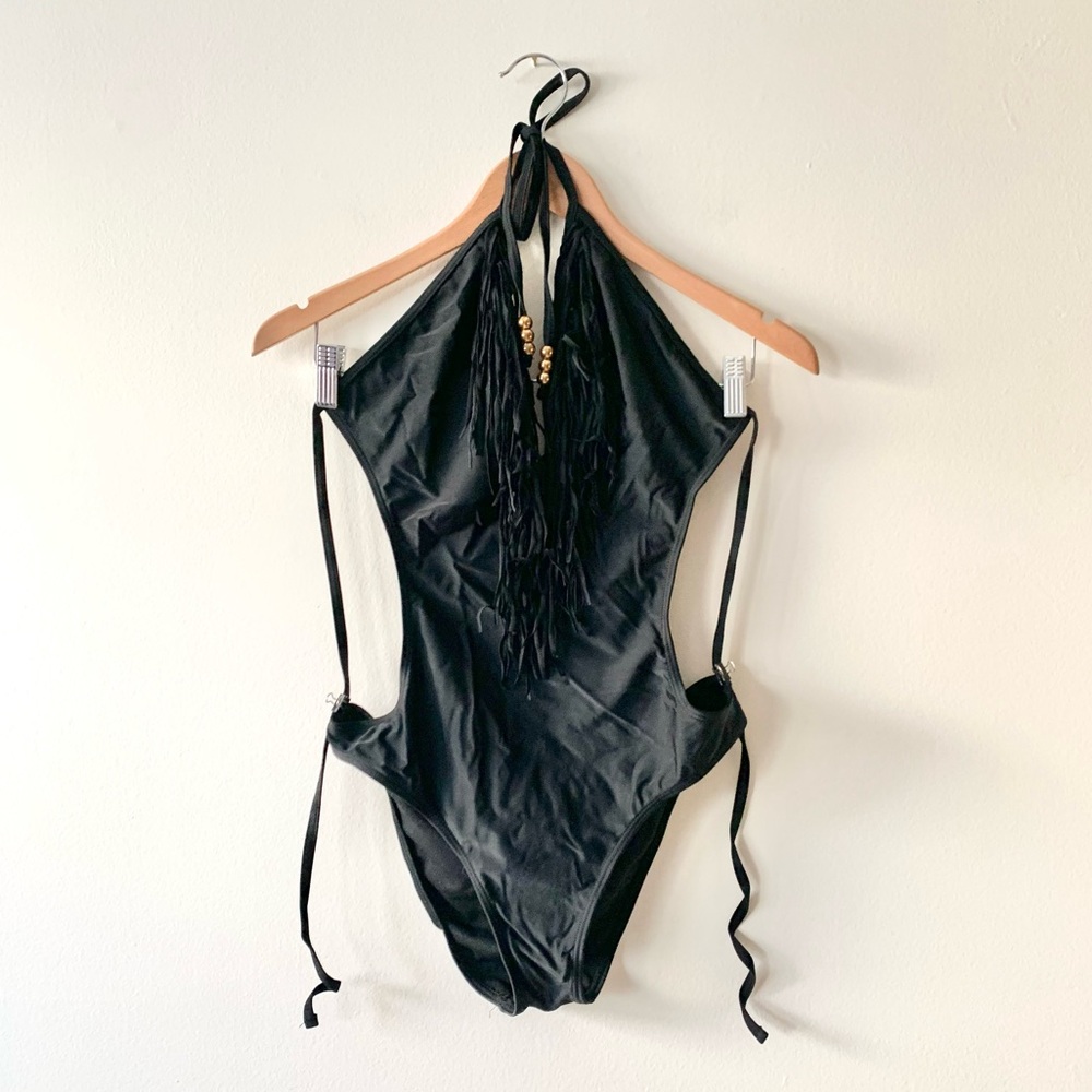 NEW Forever 21 Black Halter Swimsuit with Fringe